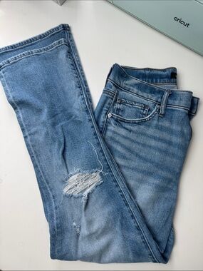 Express Light Blue Boot Cut Jeans with Distressed Knee